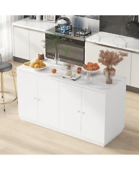 Kitchen island with 4 drawers, movable tabletop, kitchen island storage table with dining table, coffee station and microwave rack for home, dining ro