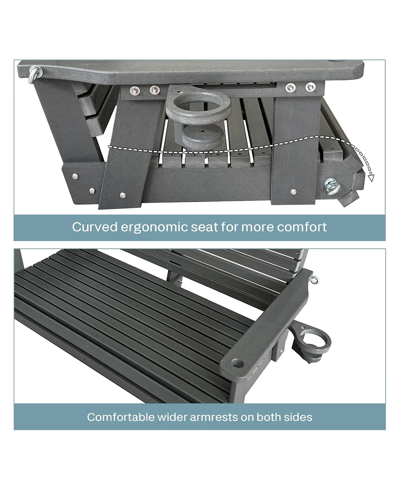 2-Seater 4 Ft Hdpe Porch Swing, for Outdoor Patio Garden Yard (Darknight Black)