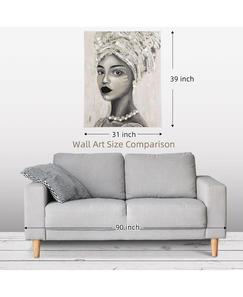 Homcom Hand-Painted Wall Art, Canvas Painting African Woman, 39.25" x 31.5"