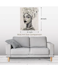 Homcom Hand-Painted Wall Art, Canvas Painting African Woman, 39.25" x 31.5"