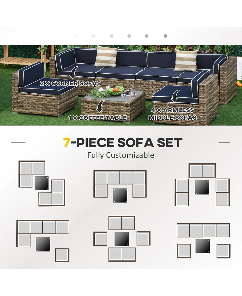 Outsunny 7pc Sectional Wicker Patio Furniture, Stripe,