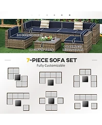 Outsunny 7pc Sectional Wicker Patio Furniture, Stripe,