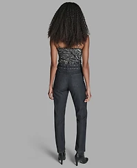 Bcbg Women's Grommet Straight Leg Mid Rise Jeans