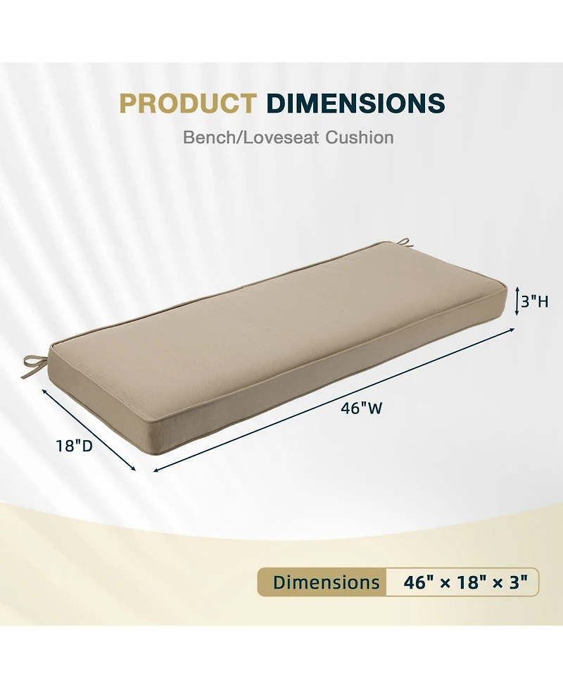 Aoodor Patio Bench Cushion Outdoor Olefin Fabric Slipcover Sponge Foam 46.5” x 17.7” x 3
