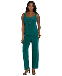 R & M Richards Women's Soutache Long Jacket, Necklace Top Pants Set