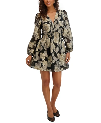 kensie Women's Organza V-Neck Short Dress