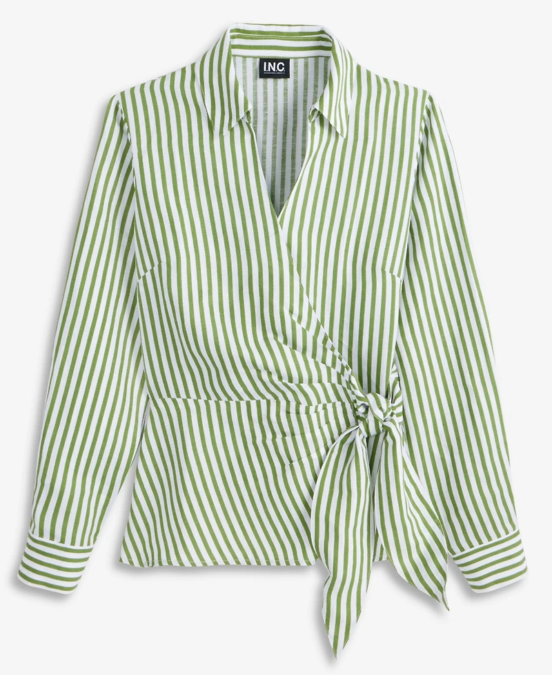 I.n.c. International Concepts Women's Striped Collared Wrap Shirt, Macy's Exclusive