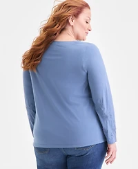 Style & Co Plus Embroidered Boat-Neck Top, Macy's Exclusive