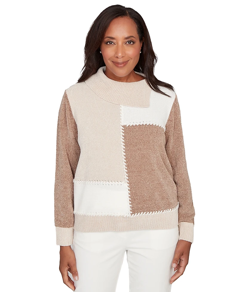 Alfred Dunner Petite Vienna Color-Block Long-Sleeve Sweater
