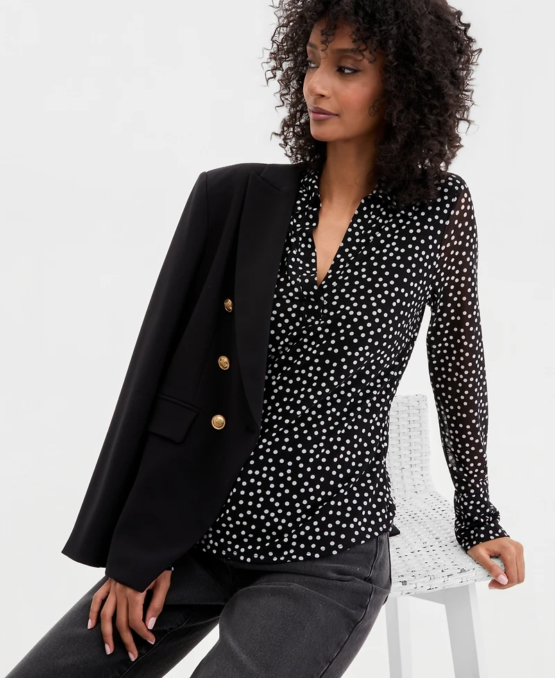 I.n.c. International Concepts Women's Long Sleeve Printed Mesh Collared Shirt, Macy's Exclusive