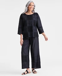 Style & Co Women's Wide Leg Crochet Embroidery Patchwork Pants, Macy's Exclusive