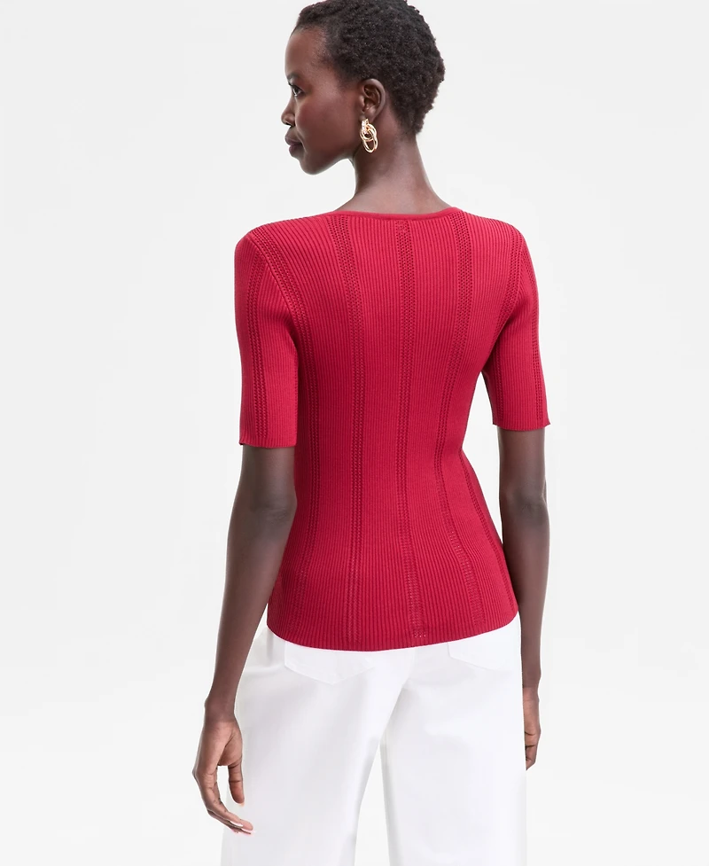 I.n.c. International Concepts Women's V-Neck Short Sleeve Ribbed Knit Sweater, Macy's Exclusive