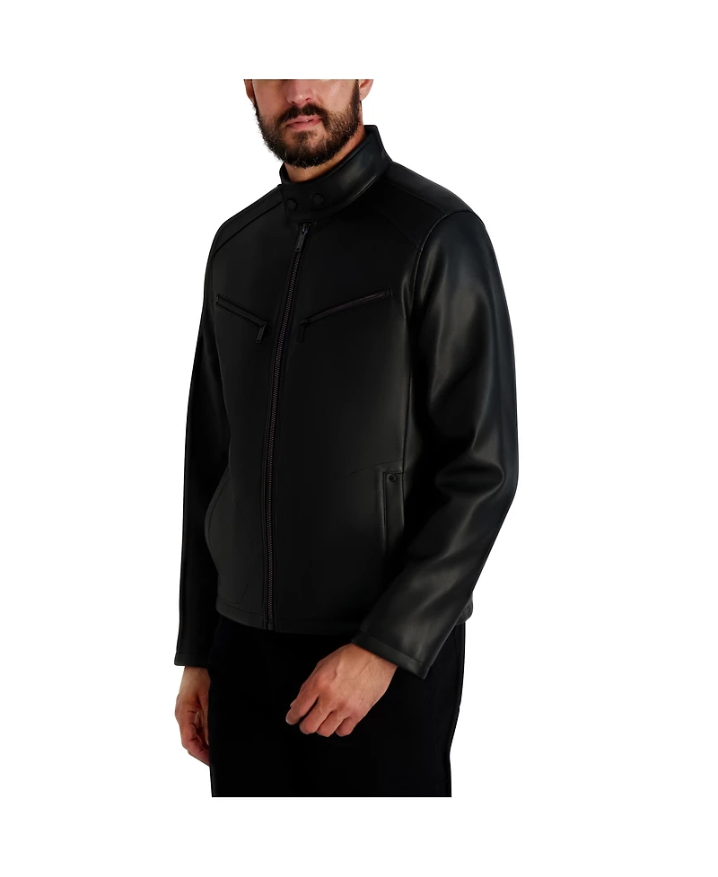 Karl Lagerfeld Paris Men's Circle Stitch Faux Leather Jacket
