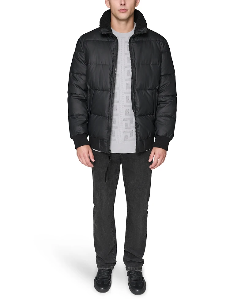 Karl Lagerfeld Paris Men's Sherpa Lined Stand Collar Puffer