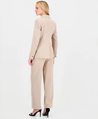 Anne Klein Womens Notch Collar One Button Jacket High Rise Wide Leg Pants