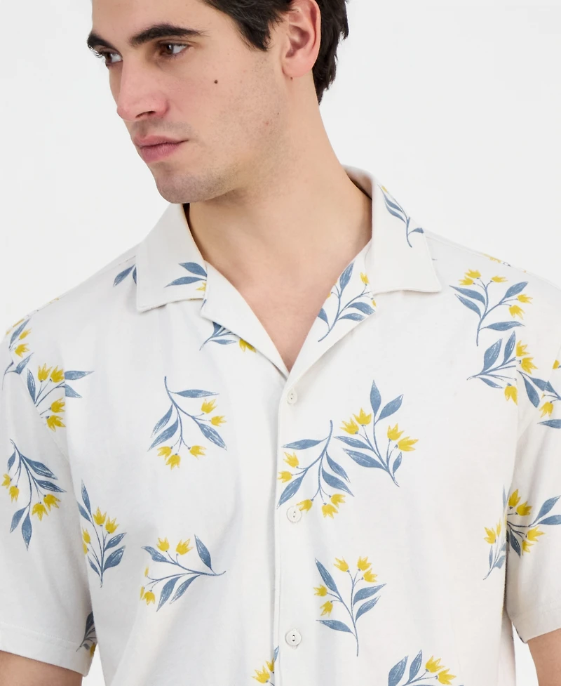 Sun + Stone Men's Cotton Floral-Print Knit Camp Shirt, Macy's Exclusive