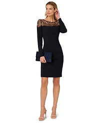 Adrianna Papell Women's Beaded Illusion Long-Sleeve Sheath Dress