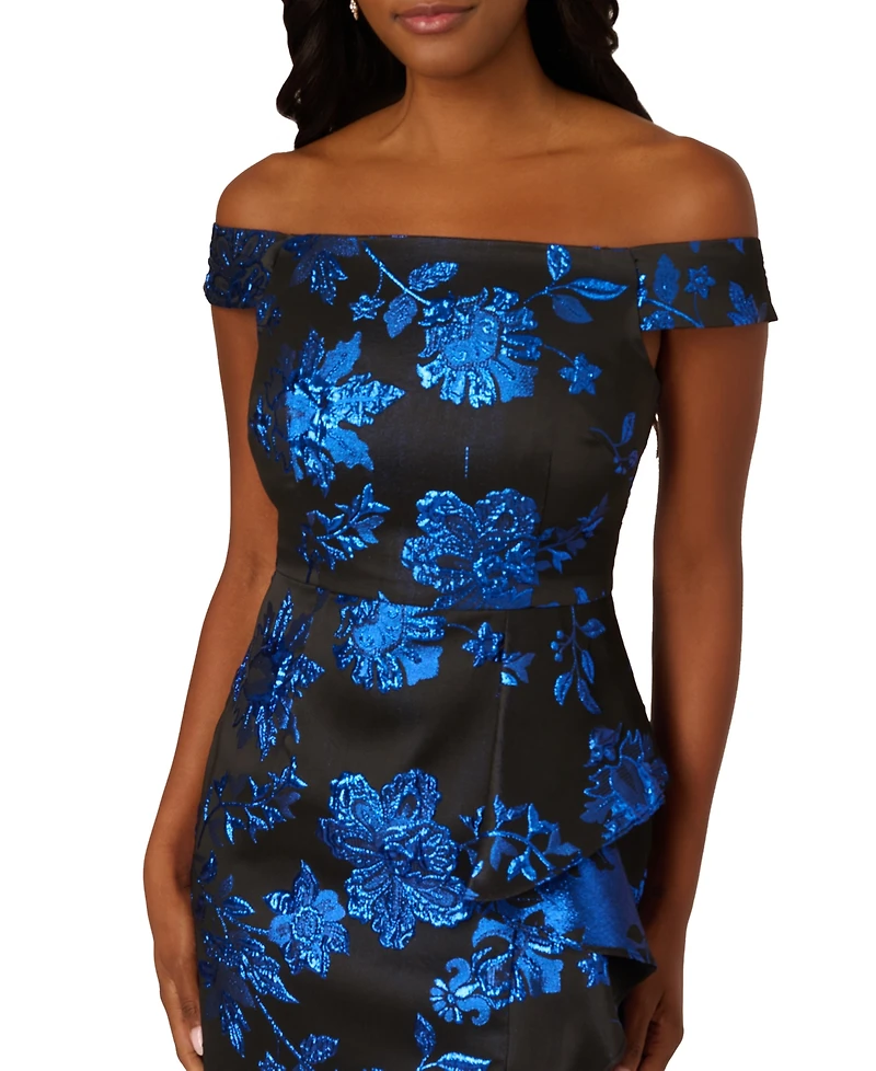 Adrianna Papell Women's Off-The-Shoulder Draped Long Dress