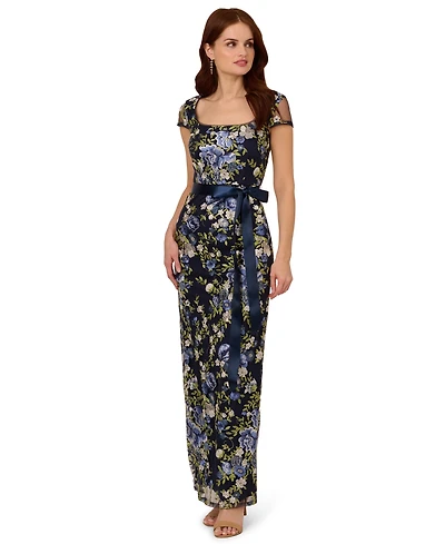 Adrianna Papell Women's Cascading Floral Sheath Gown
