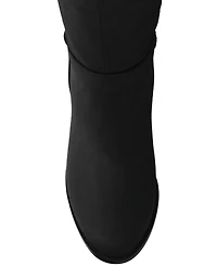 Journee Women's Alyza Buckle Detail Over-the-Knee Inside Zipper Almond Toe Comfort Sherpa Boots