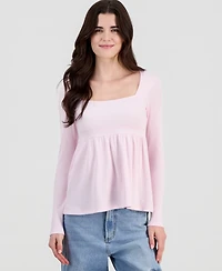 Madden Girl Juniors' Long Sleeve Ribbed Babydoll Top