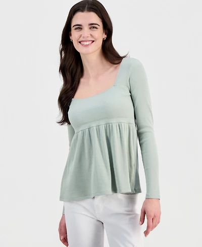 Madden Girl Juniors' Long Sleeve Ribbed Babydoll Top
