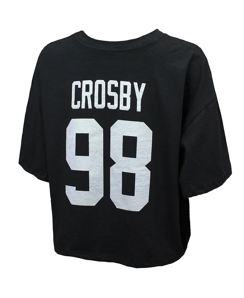 Majestic Threads Women's Maxx Crosby Black Las Vegas Raiders Swarovski Crystals Boxy Cropped Name Number T-Shirt