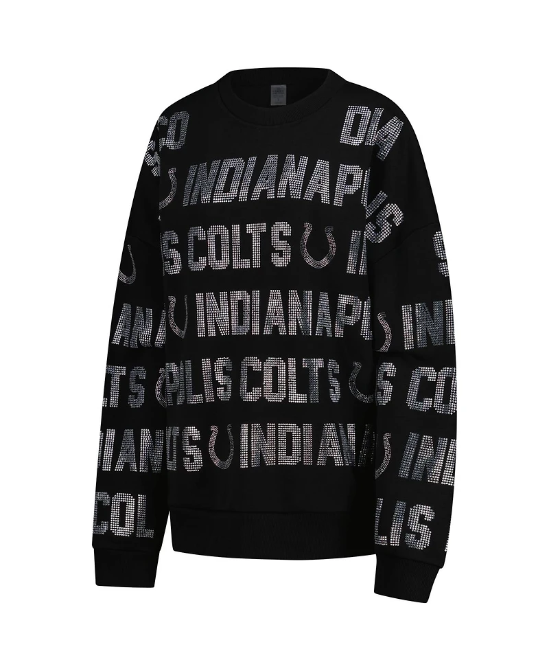 Gameday Couture Women's Black Indianapolis Colts Oversized Hype Era Rhinestone Text Sweatshirt