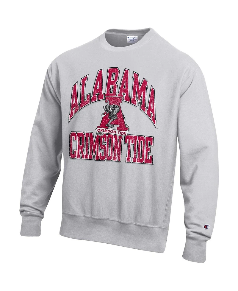 Champion Men's Gray Alabama Crimson Tide Distressed Arch Over Logo Reverse Weave Crew Neck Sweatshirt