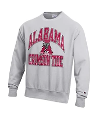 Champion Men's Gray Alabama Crimson Tide Distressed Arch Over Logo Reverse Weave Crew Neck Sweatshirt