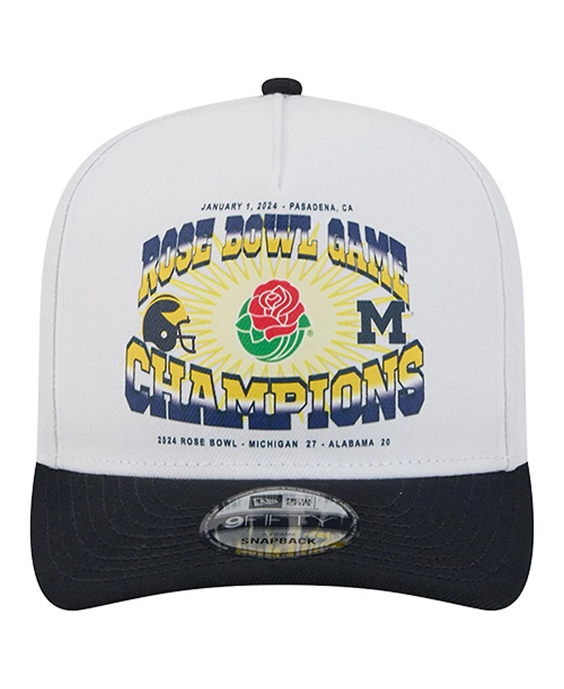 New Era Men's White/Navy Michigan Wolverines Retro 2024 Rose Bowl Champions 9FIFTY A-Frame Snapback Hat
