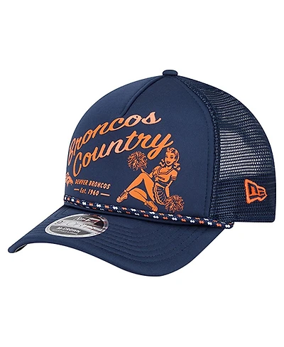 New Era Men's Navy Denver Broncos Gas Station 9FORTY A-Frame M-Crown Adjustable Trucker Hat