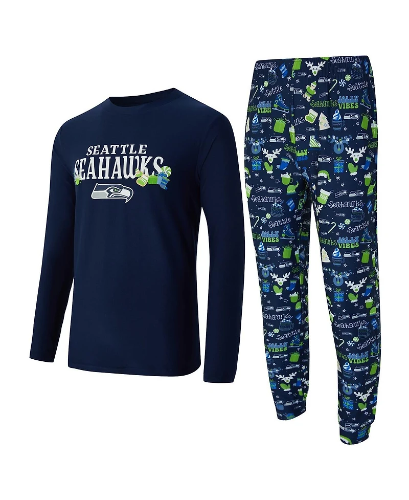 Concepts Sport Men's 2-Piece Navy Seattle Seahawks Chestnut Long Sleeve Top and Pants Set