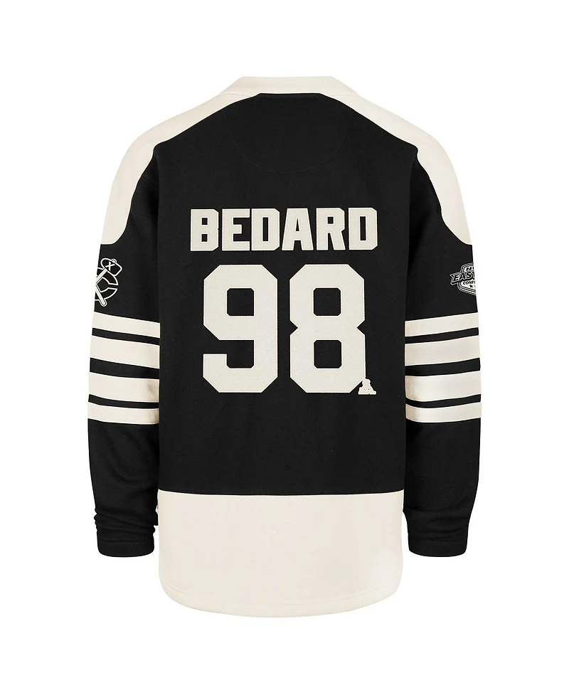 '47 Brand Men's Connor Bedard Black Chicago Blackhawks Player Name Number Sweep Check Eternal Lacer Sweatshirt