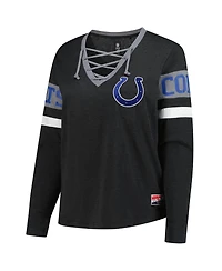 New Era Women's Black Indianapolis Colts Plus Throwback Lace-Up Long Sleeve T-Shirt