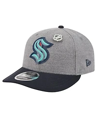 New Era Men's Gray/Deep Sea Blue Seattle Kraken Wool Pin Low Profile 9FIFTY Snapback Hat