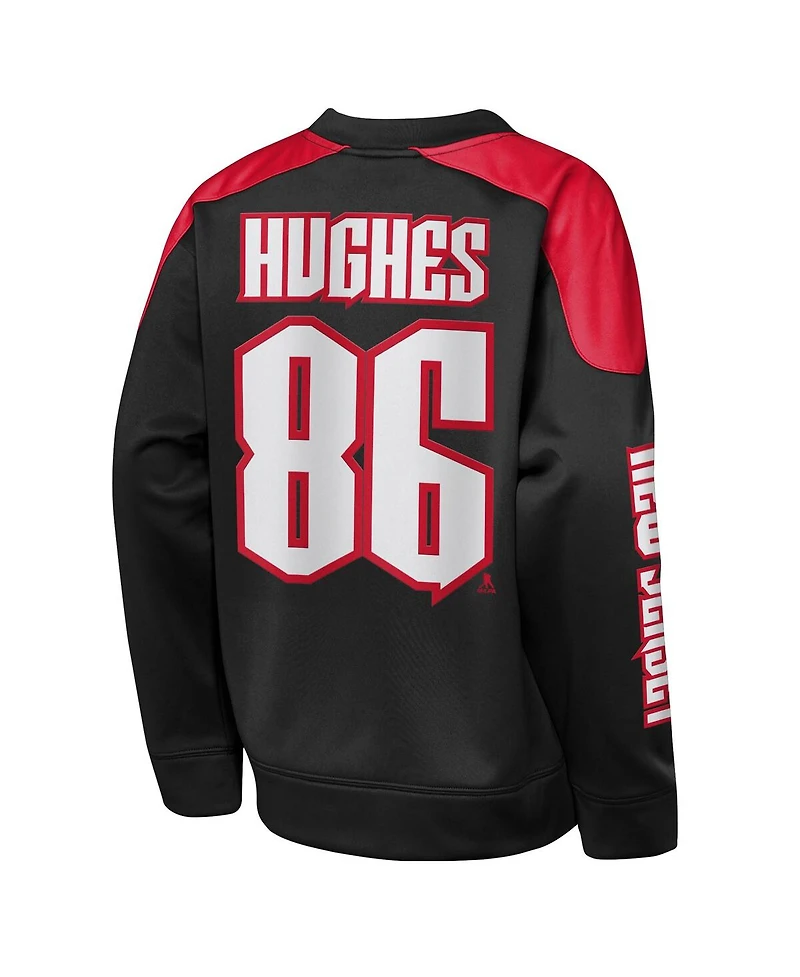 Outerstuff Big Boys and Girls Jack Hughes Black New Jersey Devils Best Defense Name Number Crewneck Sweatshirt