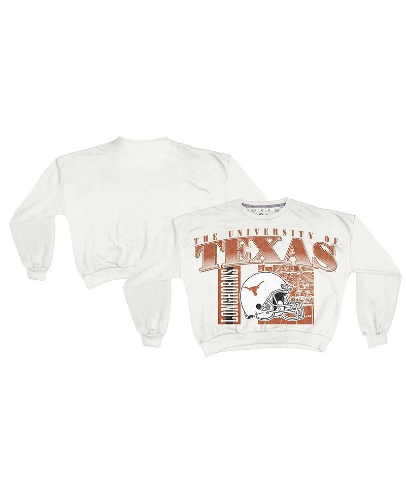 Pressbox Women's White Texas Longhorns Oversized Janice Retro Waist-Length Sweatshirt