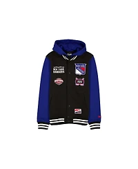 New Era Men's Black/Blue York Rangers Full-Snap Fleece Hoodie Jacket