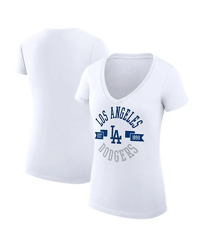 G-iii 4Her by Carl Banks Women's White Los Angeles Dodgers Super-Slim Fit Lightweight City Graphic V-Neck T-Shirt