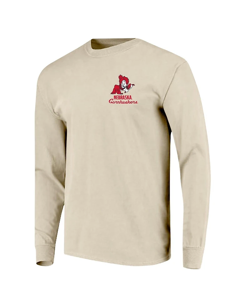 Image One Men's Natural Nebraska Huskers Comfort Colors Mascot Overlay Long Sleeve T-Shirt
