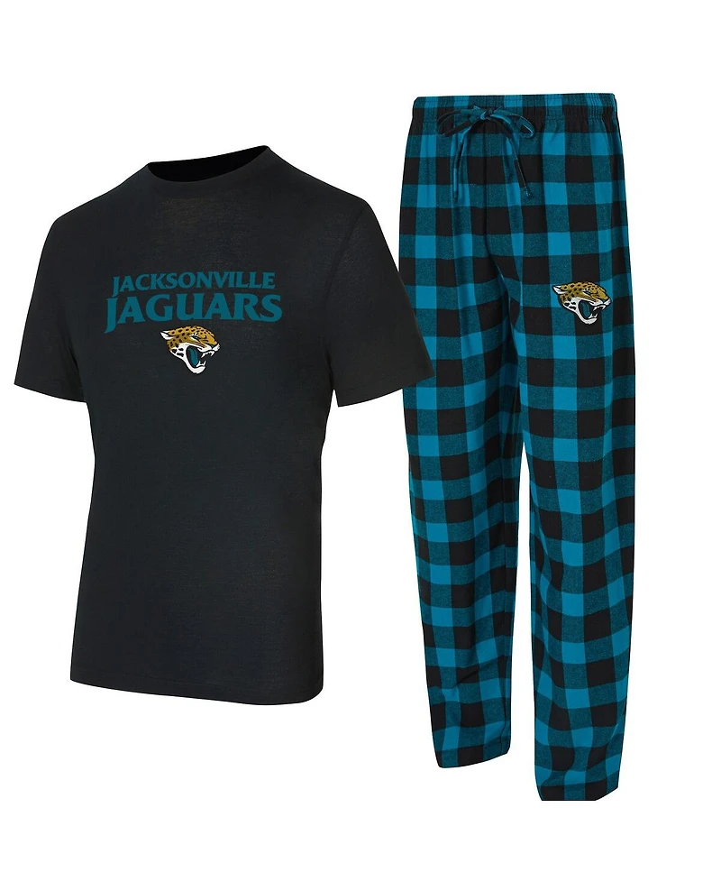 Concepts Sport Men's 2-Piece Black/Teal Jacksonville Jaguars Avondale T-Shirt and Flannel Pants Set