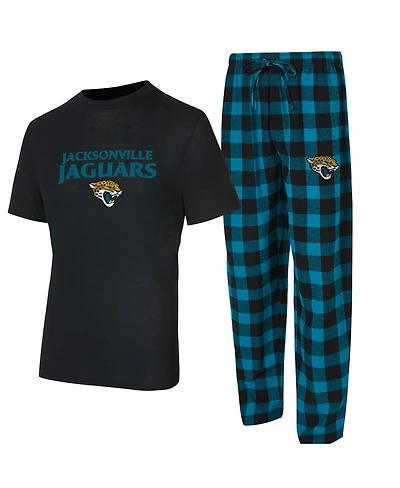 Concepts Sport Men's 2-Piece Black/Teal Jacksonville Jaguars Avondale T-Shirt and Flannel Pants Set