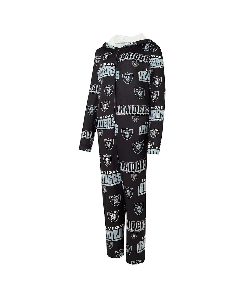 Concepts Sport Women's Black Las Vegas Raiders Roadway Allover Print Microfleece Full-Zip Union Suit