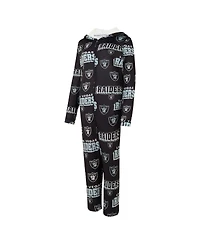 Concepts Sport Women's Black Las Vegas Raiders Roadway Allover Print Microfleece Full-Zip Union Suit