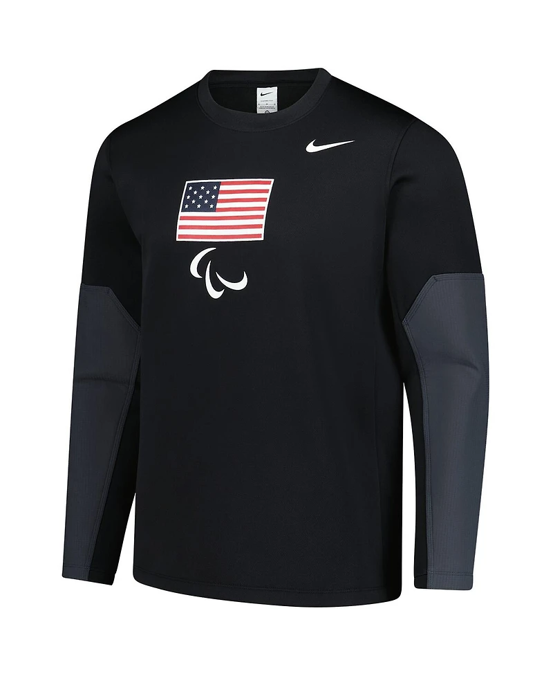 Nike Men's Black U.s. Paralympics Coaches Long Sleeve Therma-fit Sweatshirt