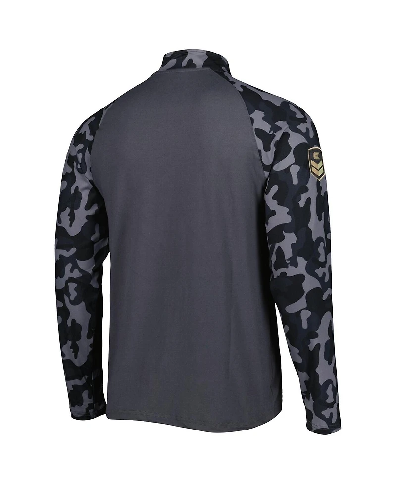 Colosseum Men's Charcoal North Dakota College Wildcats Oht Military Appreciation Long Range Raglan Quarter-Zip Sweatshirt