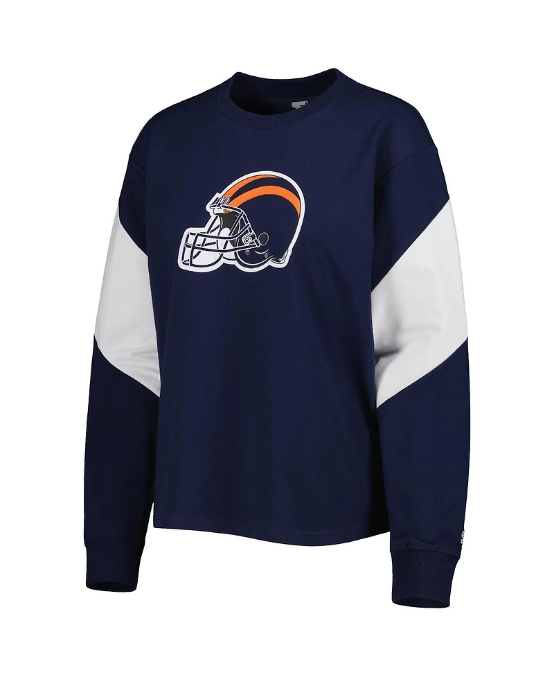 Starter Women's Navy Chicago Bears Insight Crop Tri-Blend Long Sleeve T-Shirt