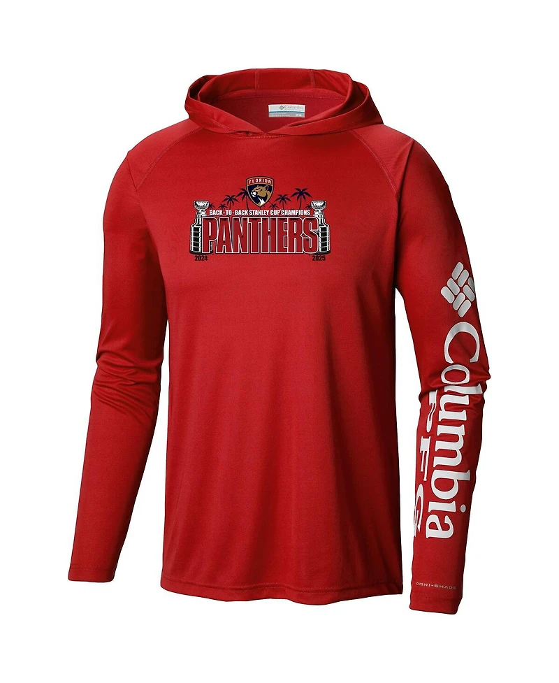 Columbia Men's Red Florida Panthers Back2Back Champs Omni-Shade Raglan Pullover Hoodie