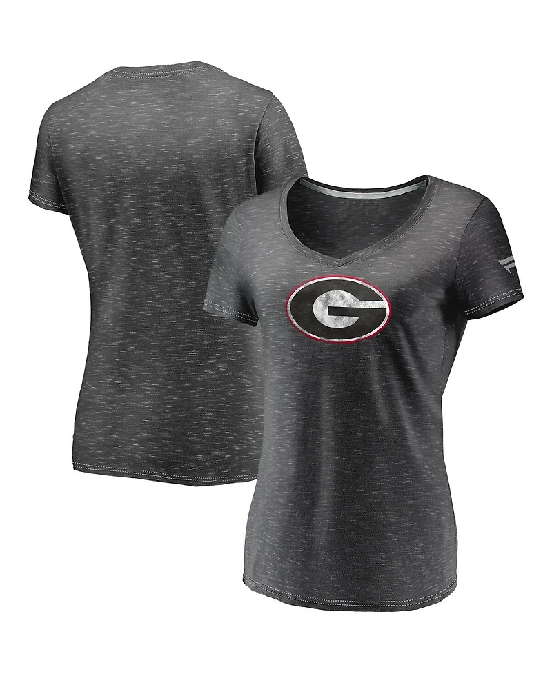 Fanatics Women's Charcoal Georgia Bulldogs Primary Logo Space-Dye V-Neck T-Shirt